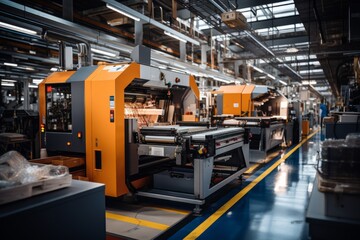 High-tech automated production. Fragment of equipment for production. The concept is automated production of products without human intervention.