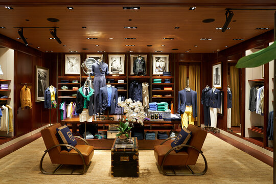 SINGAPORE - NOVEMBER 05, 2023: interior shot of Ralph Lauren store in the Shoppes at Marina Bay Sands.