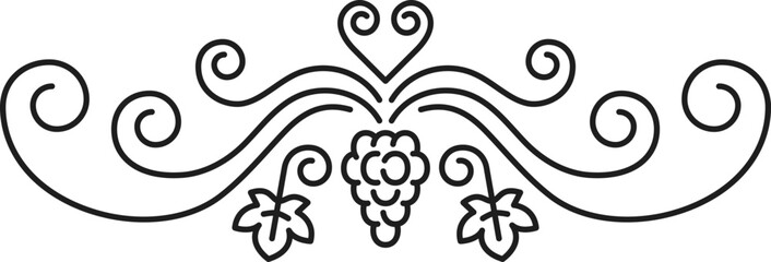 Grapevine wine outline decor and ornament isolated thin line icon. Vector grape bunches and swirls, floral decorative border, winery products