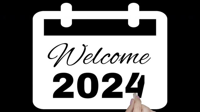 Goodbye 2023 Welcome 2024 Text Animation on green screen background. Lettering for Postcard, Poster, Banner Design Element. Happy New Year 2024