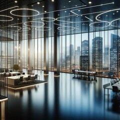 Blurred empty office space  natural light  Office interior background for design
