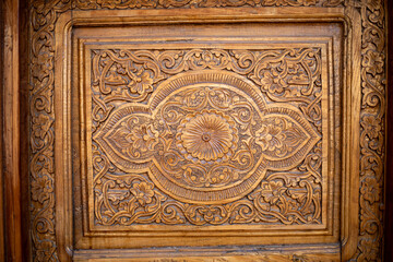 beautifully designed door entrance in a historical place, Khiva, the Khoresm agricultural oasis, Citadel.