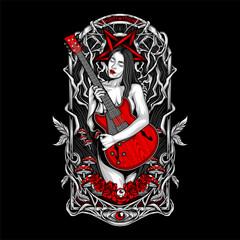 sexy guitarist illustration for t shirt design and other