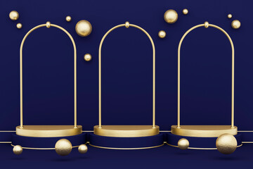 Gold Prodium Produkt Präsentation Ablage Vorlage 3D Royal Blau Drei Horizontal