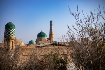 Fototapeta na wymiar a beautiful tall structure in a historical City, Khiva, the Khoresm agricultural oasis, Citadel.