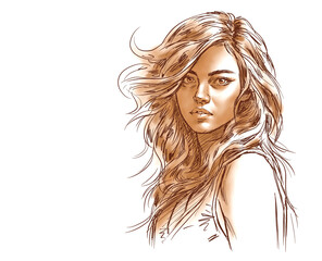 portrait of a long hair girl digital art for card decoration illustration