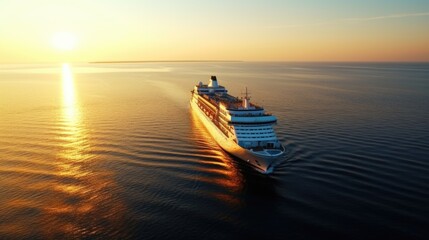 Obraz premium Cruise Ship, Cruise Liners beautiful white cruise ship above luxury cruise in the ocean sea at early in the morning time concept exclusive tourism travel on holiday take a vacation time on summer