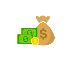 Money bags with coins and dollar cash icon. Cash savings vector design and illustration.
