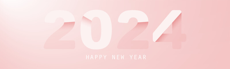 Abstract Pink and White Glossy Horizontal Christmas, New Year Header or Banner, Blurry Vector Design with Light Effect for Year 2024