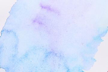 Abstract background, watercolor paint blots and stains on white paper, blue ink