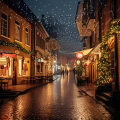 Fototapeta premium Small Town on Christmas Eve