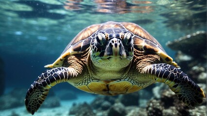 sea turtle swimming in water photo