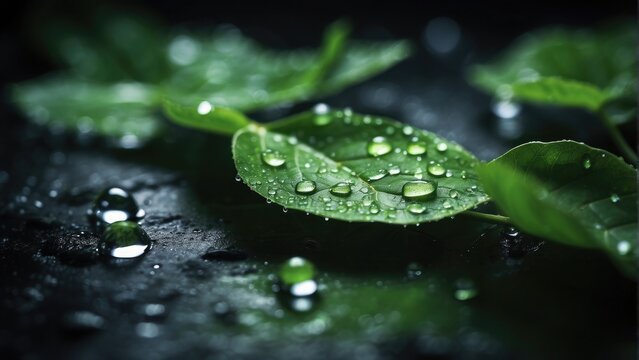 water drops on a leaf photo