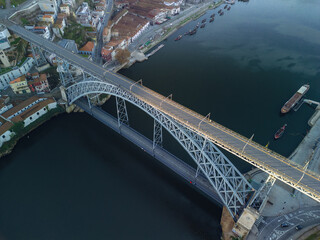 Portugal, Ponte Luis I bridge in Porto, view from drone
