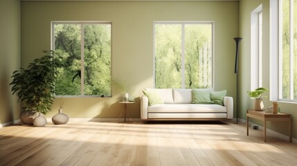 Fototapeta premium Interior of a beautiful modern room with a sofa and potted plants