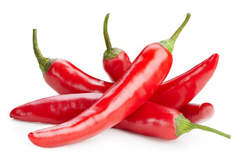 Peppers chili full macro shoot food ingredient on white isolated.
