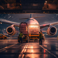 Preparing for Takeoff: Loading Cargo onto the Airplane. - obrazy, fototapety, plakaty