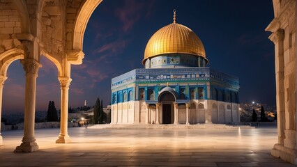 Dome of Rock at evening time background photo