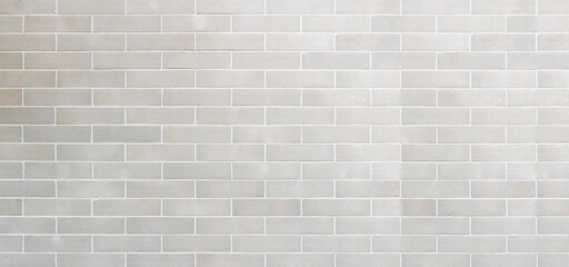Vintage white brick tile wall panorama pattern and background