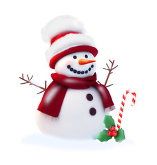 3D Rendering Snowman With Christmas Elements Isolated On Transparent Background, PNG File Add