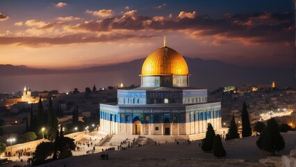 Naklejka premium Dome of Rock at evening time background photo