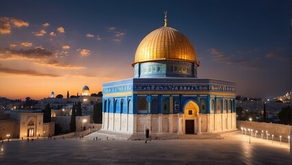 Dome of Rock at evening time background photo