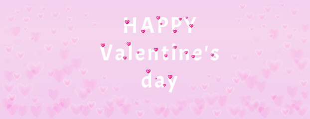 Banner happy Valentine’s day. Vector illustration glowing, shine, smooth, smoke hearts on a pink background. Horizontal border with copy space. Suitable for email header, post in social networks