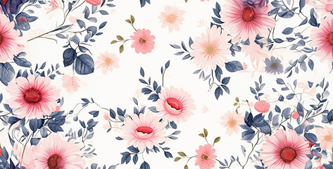 texture with flowers, Rose and daisy pattern banner wallpaper simple background, seamless pattern with flowers, seamless floral pattern. Generative Ai content
