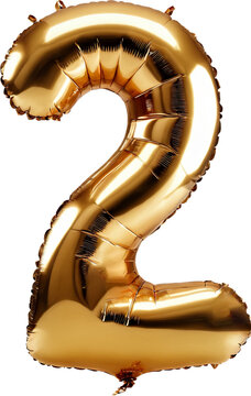 Number 2. Foil balloon number two isolated on transparent background. 3d rendering