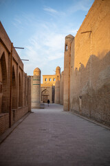 empty streets in the beautiful historical City, Khiva, the Khoresm agricultural oasis, Citadel.