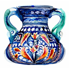 Tradycyjny niebieski wazon we wzory słowiańskie - obrazy, fototapety, plakaty