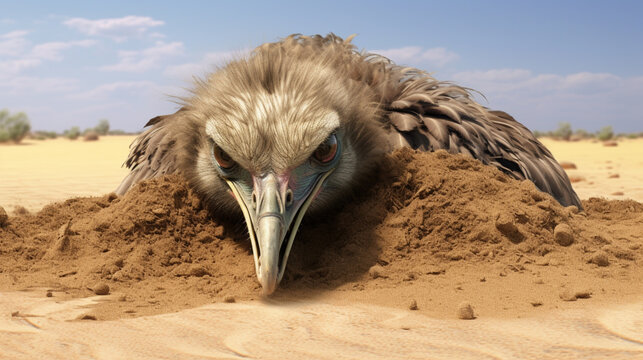 Ostrich burying head in the sand. Generative Ai