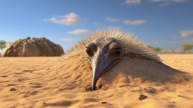 Ostrich burying head in the sand. Generative Ai