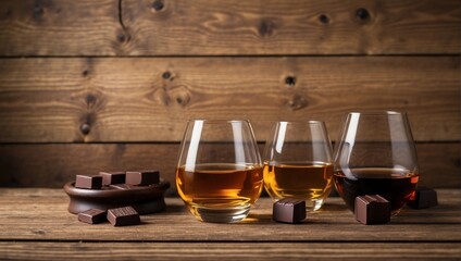 chocolate and whiskey on a wooden table