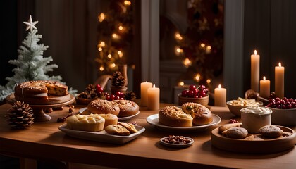 Fototapeta premium Crisply lit wooden table under three studio lights 