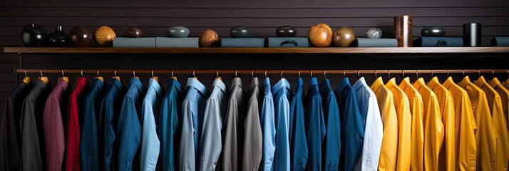 multiple shirts on rack in clothing store