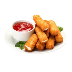 Mozzarella cheese sticks with ketchup, png