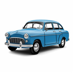 Passenger blue car isolated on a white background, with clipping path, ai technology