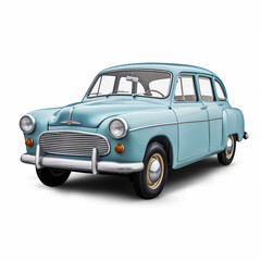 Passenger blue car isolated on a white background, with clipping path, ai technology