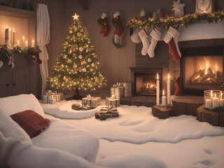Obraz premium Christmas wallpaper. Christmas poster. Ai generated. 