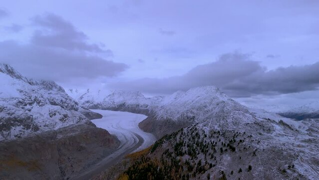The largest glacier aletschgletscher Ice River in the Swiss Alps
