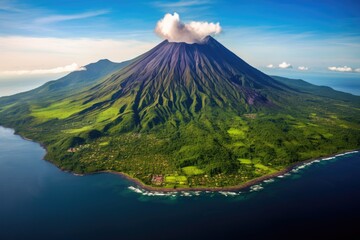Aerial view of volcano Batur, Bali island, Indonesia, Aerial view of Gamalama Volcano on Ternate,...
