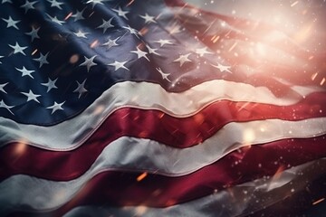 American flag background. Flag of the United States of America. Close-up, American flag on a wooden background, with copy space, AI Generated