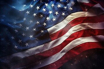 American flag waving in the wind. American flag background. 3D illustration, American flag on a wooden background, with copy space, AI Generated