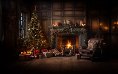 Fototapeta na wymiar Festive Christmas lights cozy scene