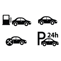 car icon vector set  car parking  icon car service gas station sign