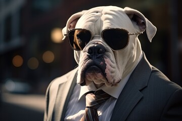 Swaggering Bulldog in a Suit and Sunglasses