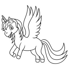 Cartoon rainbow unicorn line art
