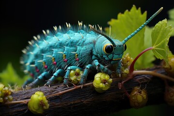 A blue cater is sitting on a branch.