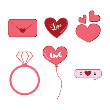 Valentine's Day heart romantic love icon vector shape illustration. Set of pink-red romance sketch icons graphic symbol. 0utline pen paint brush ink Lover holiday card decoration pattern design. 